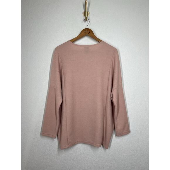 Clara Sun Woo Ribbed Knit Boxy Sweater Top Large Blush Pink Square Neck - Picture 5 of 5